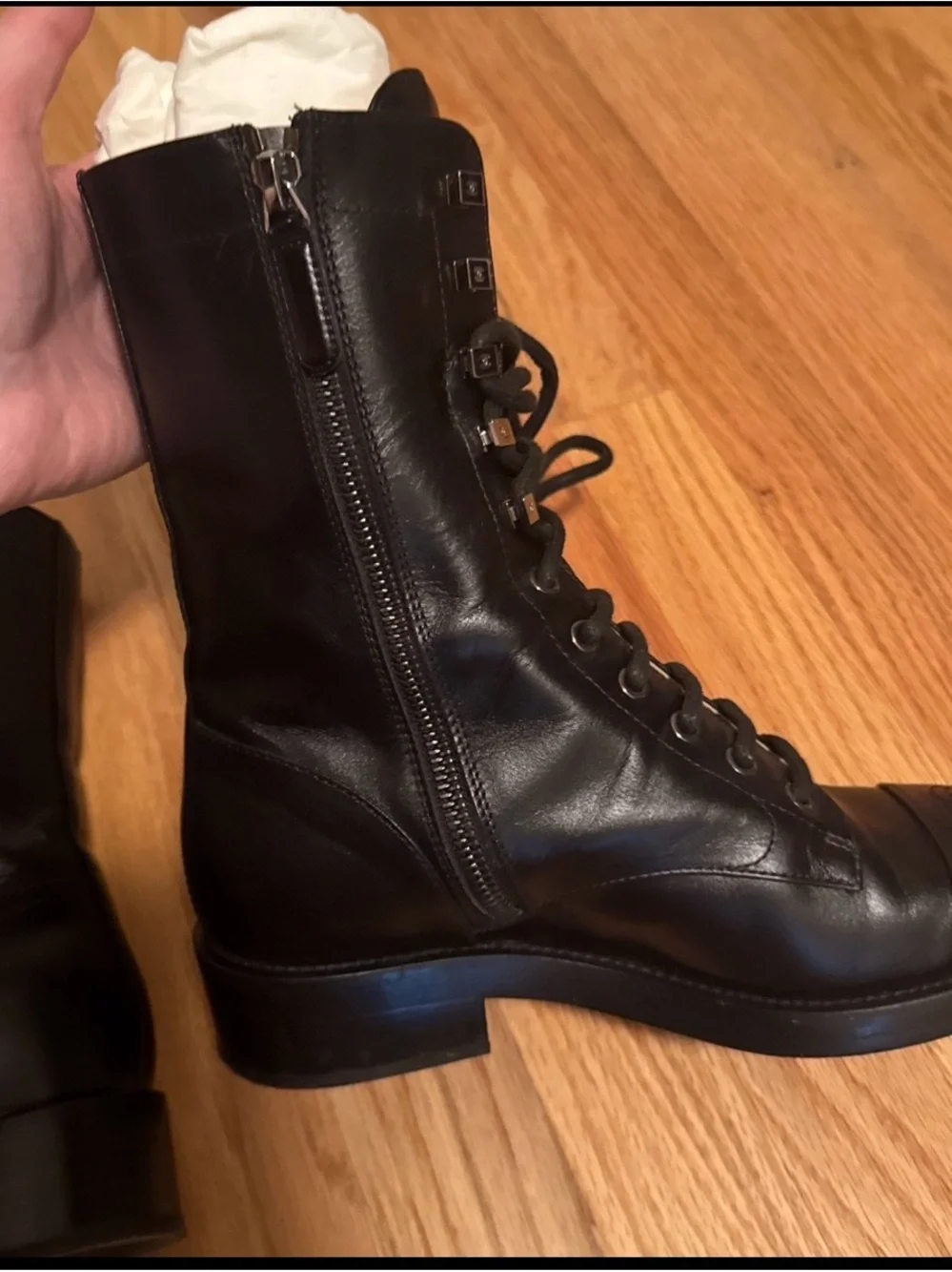 Chanel Karl Lagerfeld 2018/19 Black Leather Lace-Up Combat Boots 37